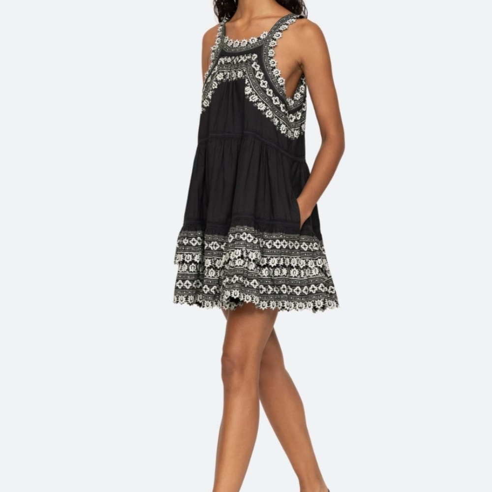 Sea New YorkBlack Amina Embroidery Tank Dress Sz M